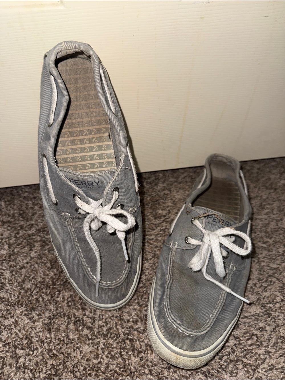 Sperry woman’s Gray Canvas Boat Shoes with White Laces